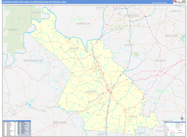 Elizabethtown-Fort Knox Metro Area Wall Map